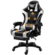 Silla Gaming POWERGAMING - Diseño Ergonómico · Reposapies · Maseajador · Blanco/Negro