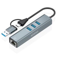 HUB USB Tipo C con Adaptador USB 3.2 3xUSB 3.0 1xRJ45 - 0.15m · Gris