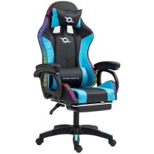 Silla Gaming POWERGAMING - Diseño Ergonómico · Reposapies · Luces RGB · Azul/Negro