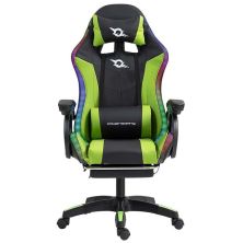 Silla Gaming POWERGAMING - Diseño Ergonómico · Reposapies · Luces RGB · Verde/Negro