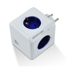 Regleta Cubica ALLOCACOC BXPC1200 - 2xUSB Tipo A · 4xSchuko · Blanco/Azul