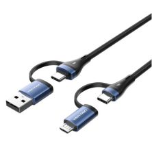 Cable USB 2.0 Tipo C/M y USB/M a Micro USB/M y USB Tipo C/M - 1m · Negro/Azul
