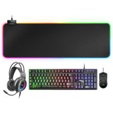 Pack Gaming con Cable MARS GAMING MCPEXES - Teclado · Ratón Óptico · Auriculares con Micrófono · Alfombrilla · Negro