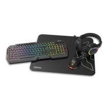 Pack Gaming con Cable KROM Kenta - Teclado Membrana · Ratón Óptico · Auriculares con Micrófono · Alfombrilla · Retroiluminado Negro