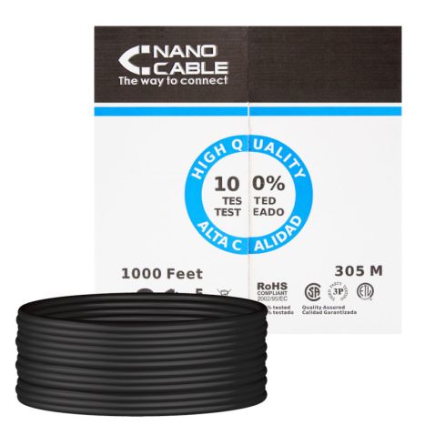 Bobina de Cable de Red Rígido RJ45 Cat 5E UTP - 305 m · Negro