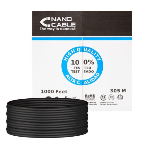 Bobina de Cable de Red Rígido RJ45 Cat 6 UTP - 305 m · Negro