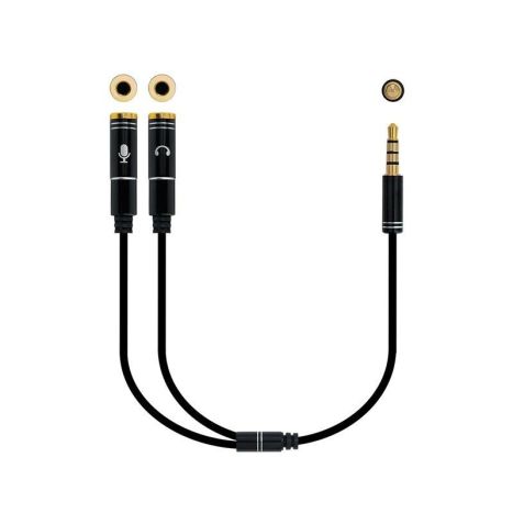 Cable Adaptador Audio Jack 3.5-M-4 pines a 2xJack 3.5 mm-Hembra-3 pines - 0.3 m · Negro