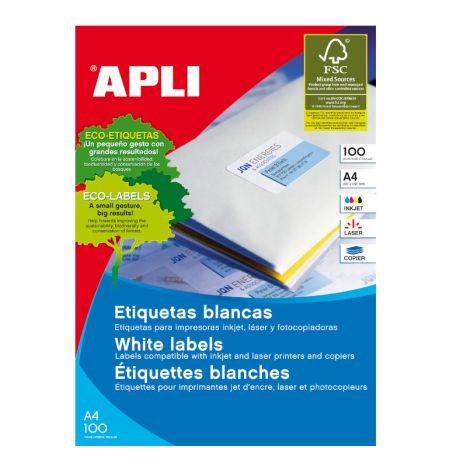 Etiquetas para Impresora APLI 600 mm x 100 Hojas Blancas - PL01244