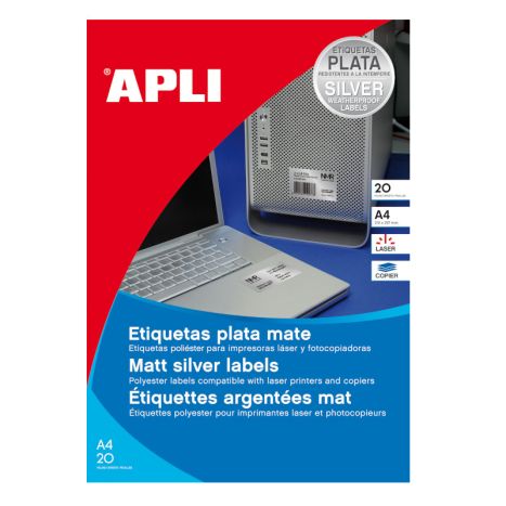 Etiquetas Adhesivas APLI Metalizadas 10066 - 45.7x21.2 mm · 20 hojas · Plata