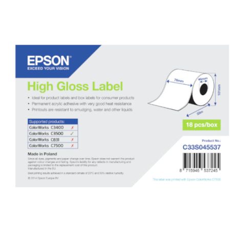 Rollo de Etiquetas EPSON High Gloss Label 76 mm x 33 mm - S045537