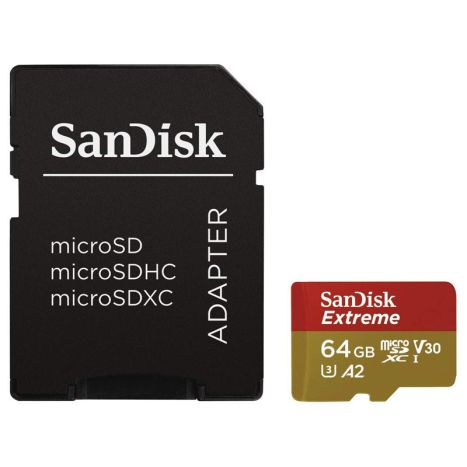 Tarjeta de Memoria SANDISK Extreme A2 SDSQXA2-064G-GN6AA - 64GB · Clase 10 UHS-I U3 + Adaptador