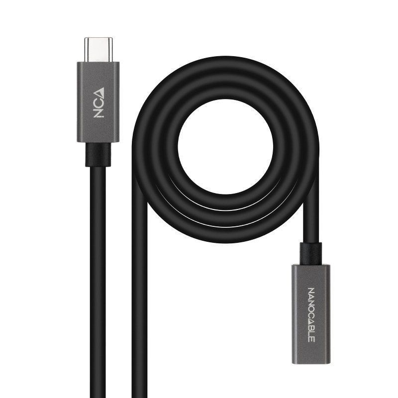 Cable Alargador USB Tipo C/M a USB Tipo C/H - 1m · Negro