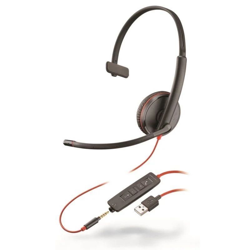 Auriculares Diadema PLANTRONICS Blackwire C3215 209746-201 - Jack 3.5mm · USB · Monoaural · Micrófono · Negro