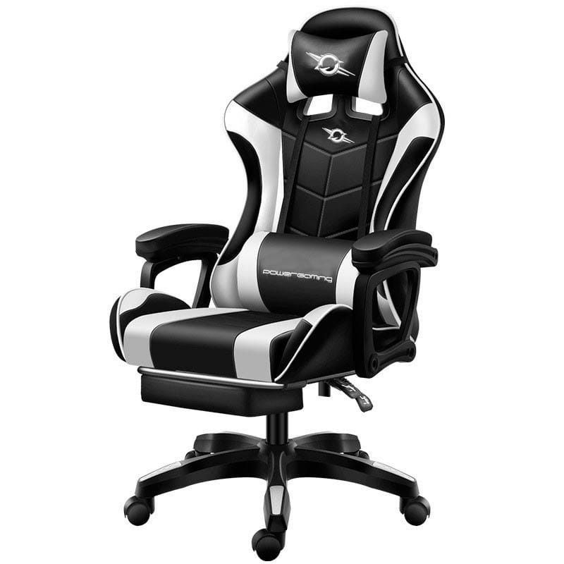 Silla Gaming POWERGAMING - Diseño Ergonómico · Reposapies · Blanco/Negro