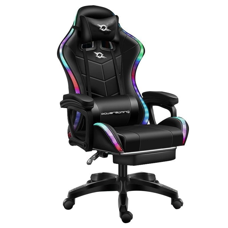 Silla Gaming POWERGAMING - Diseño Ergonómico · Reposapies · Luces RGB · Negro