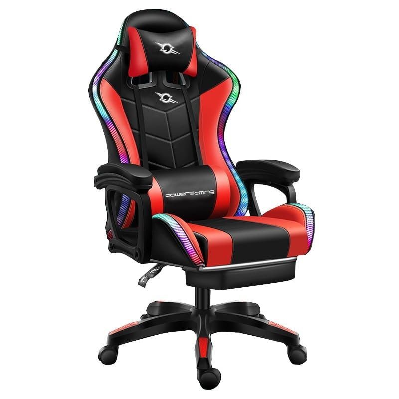 Silla Gaming POWERGAMING - Diseño Ergonómico · Reposapies · Luces RGB · Rojo/Negro