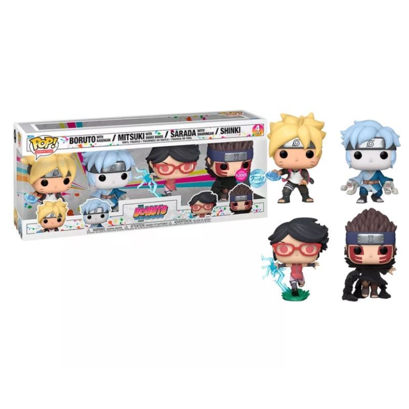 Pack 4 FUNKO POP Boruto, Mitsuki, Sarada y Shinki - Boruto Edición Especial Terciopelo - 889698824903