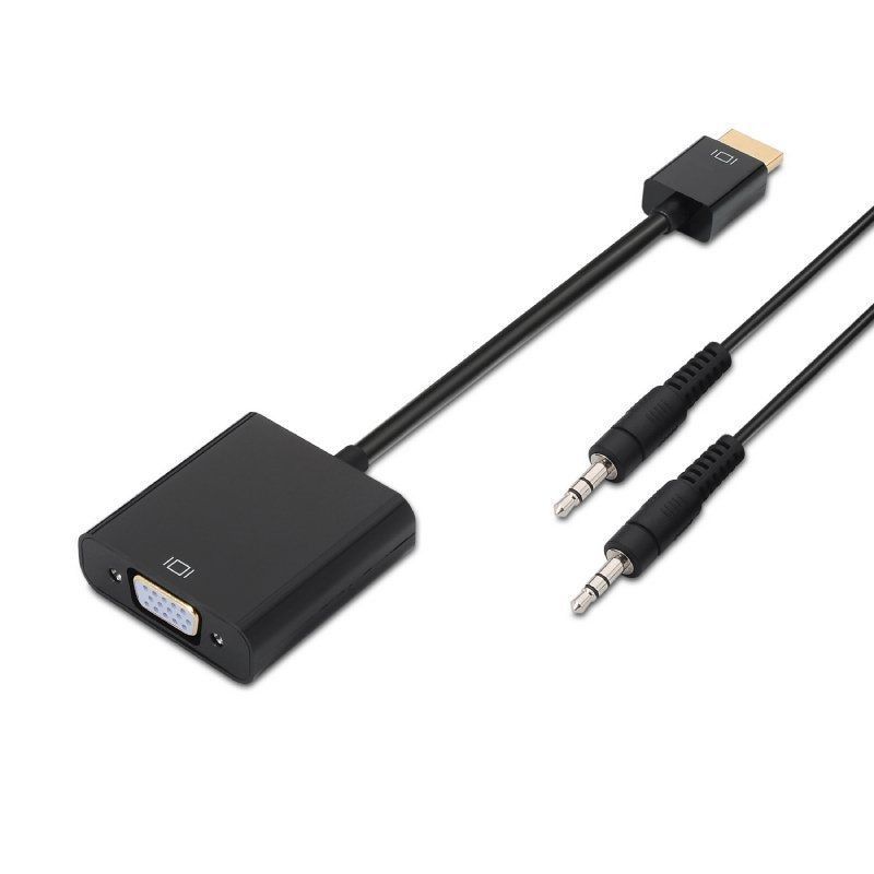 Cable Conversor HDMI/M a VGA/H con Jack 3.5mm - 10cm · Negro