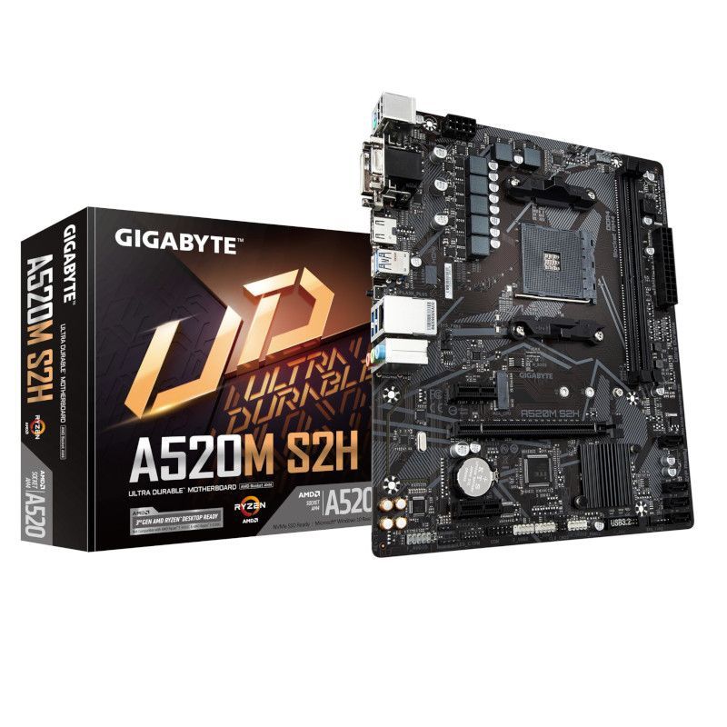 Placa Base GIGABYTE A520M S2H - Zócalo AM4 - AMD Ryzen 3 · DDR4 · Micro ATX