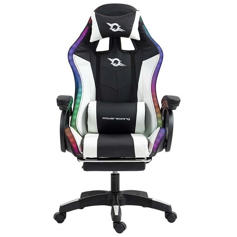 Silla Gaming POWERGAMING - Diseño Ergonómico · Reposapies · Negro/Blanco