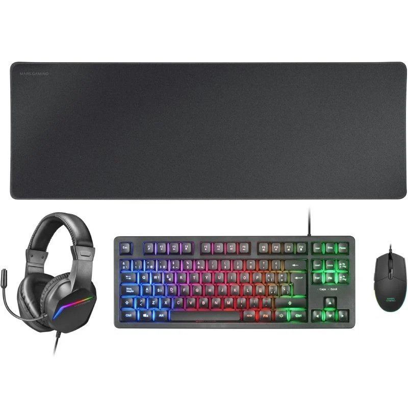 Pack Gaming MARS GAMING MCPRGB3ES - Teclado RGB · Ratón Optico · Alfombrilla XXL · Auriculares Diadema