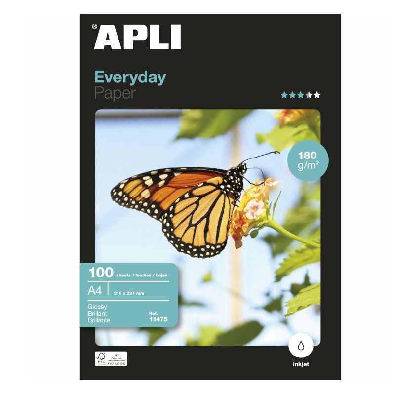 Papel Fotográfico APLI Glossy Eeveryday A4 180 gr 100 Hojas - PL11475