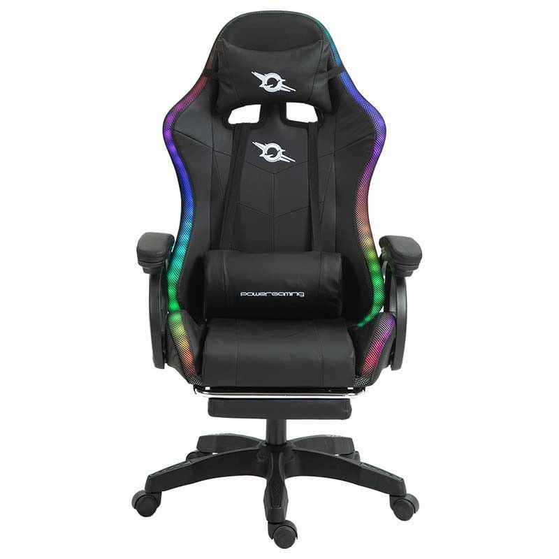 Silla Gaming POWERGAMING - Diseño Ergonómico · Reposapies · Luces RGB · Negro