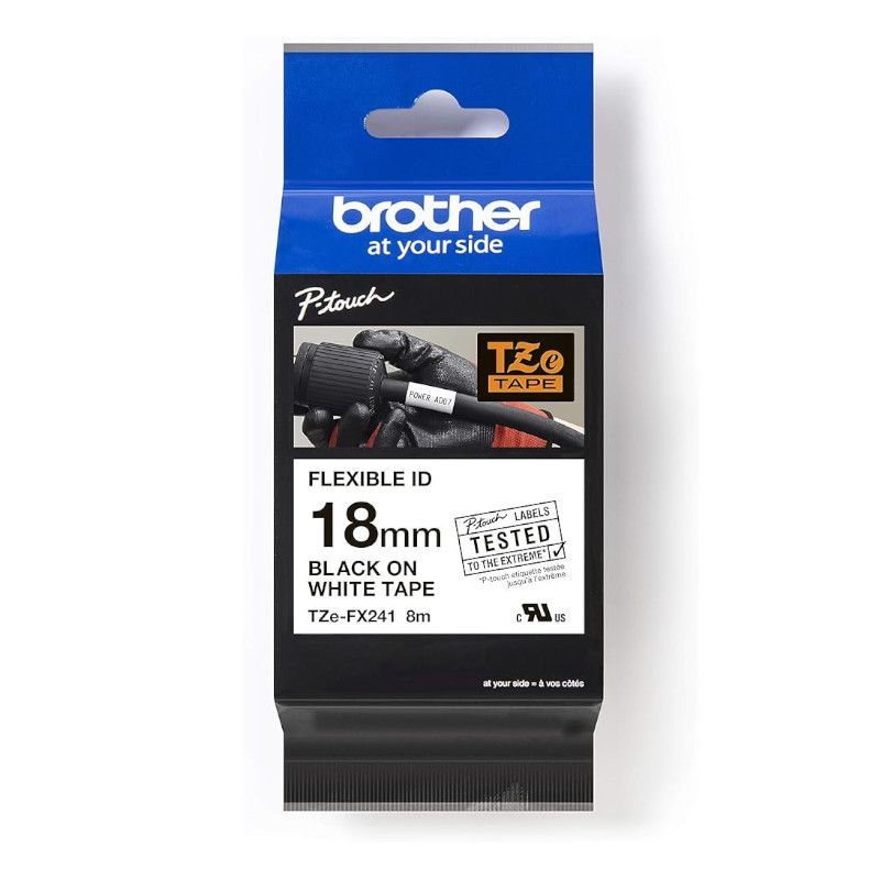 Cinta Original Laminada Flexible BROTHER TZEFX241 Blanco sobre Negro 18mm - TZEFX241